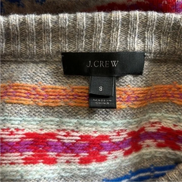 J Crew Womens Holly Fair Isle Wool Sweater Crewneck Grey Red White Sz S Sweaters